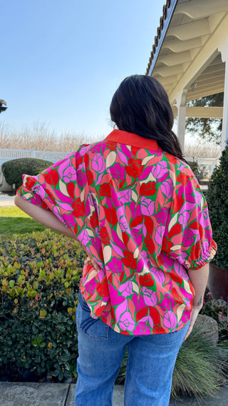 Vibrant Floral V-Neck Blouse