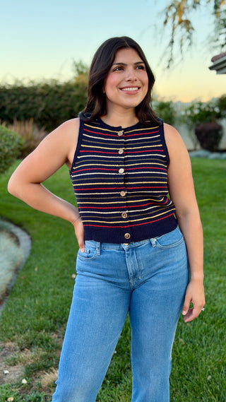 Multi-Color Striped Button-Front Knit Top