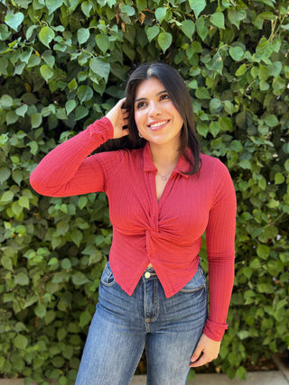 The Cropped Button Down Long Sleeve Top