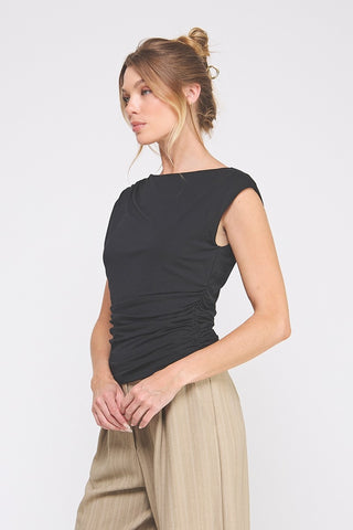 Women's Sleeveless Scrunch Top in Black