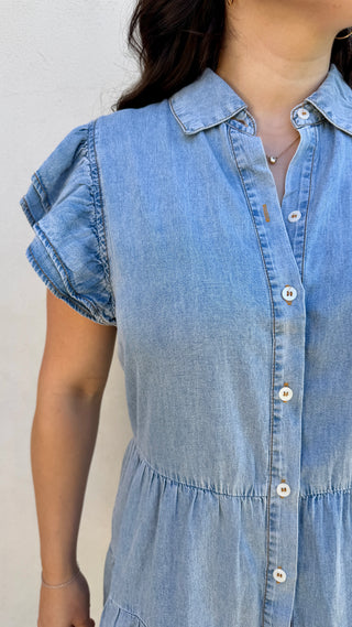 Women's Denim Collared Button Down Mini Dress