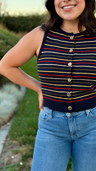 Multi-Color Striped Button-Front Knit Top