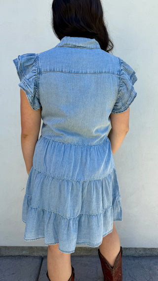 Women's Denim Collared Button Down Mini Dress