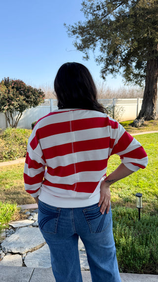 Bold Wide-Stripe Relaxed Top – Red & White