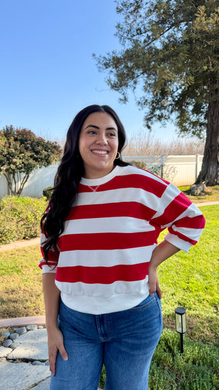 Bold Wide-Stripe Relaxed Top – Red & White