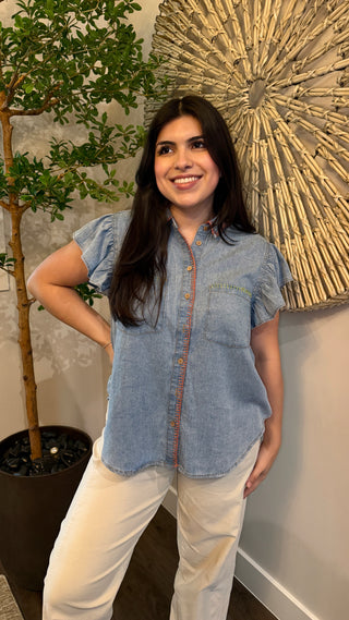 Denim Short Sleeve Button Down