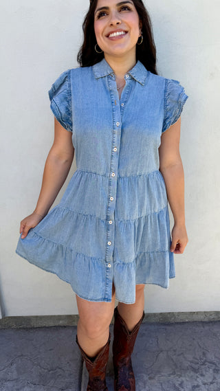 Women's Denim Collared Button Down Mini Dress