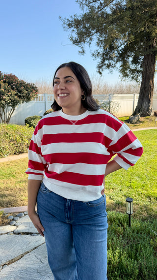 Bold Wide-Stripe Relaxed Top – Red & White