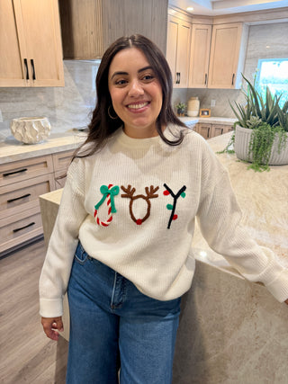 The Christmas Joy Embroidered Yarn Sweater Knit Top
