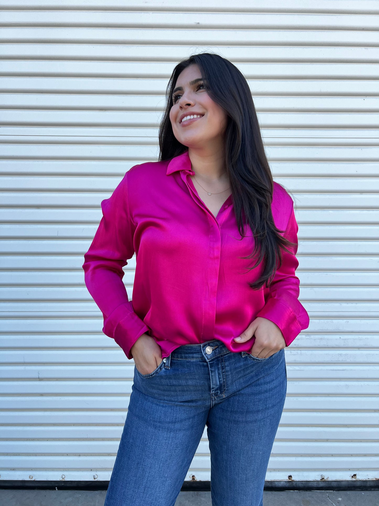 Hot Pink Button Up Long Sleeve