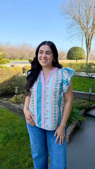 Ruffled Sleeves Boho Floral Top