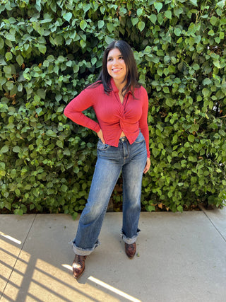 The Cropped Button Down Long Sleeve Top