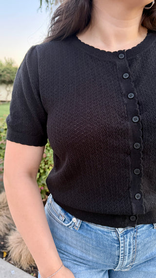 Black Puffed Sleeve Button Up Cardigan