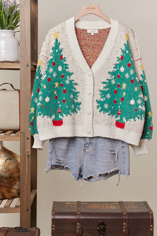 Cardigan with Christmas tree pattern and button-up detailing