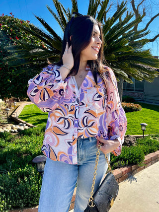The Purple Patterned Button Down Blouse