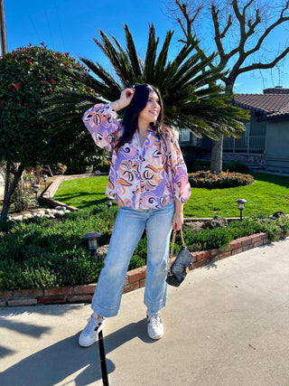 The Purple Patterned Button Down Blouse