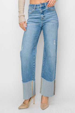 RISEN Wide Leg Cuffed Jeans