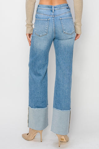 RISEN Wide Leg Cuffed Jeans