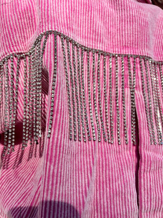 The Pink Corduroy Rhinestone Fringe Jacket