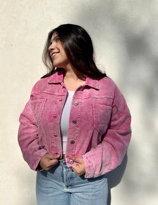 The Pink Corduroy Rhinestone Fringe Jacket