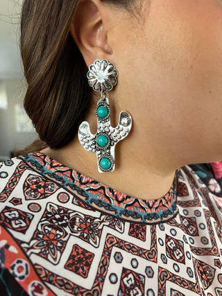 Silver Cactus Dangle Earrings