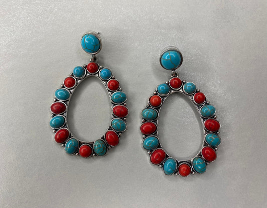 Red & Blue Hoop Dangle Earrings