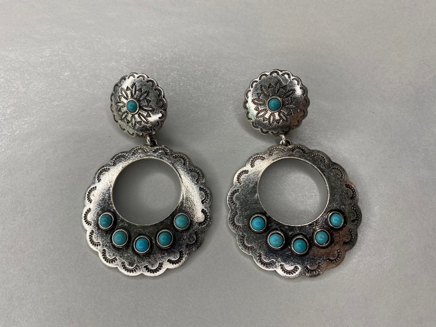 Silver Concho Dangle Earrings