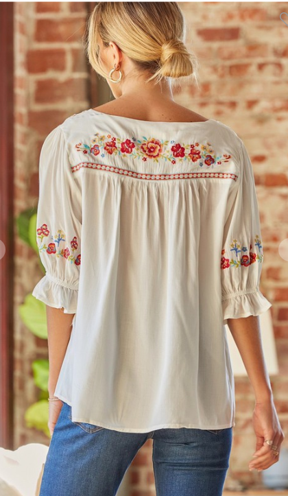Embroidered Babydoll Blouse- Various Colors